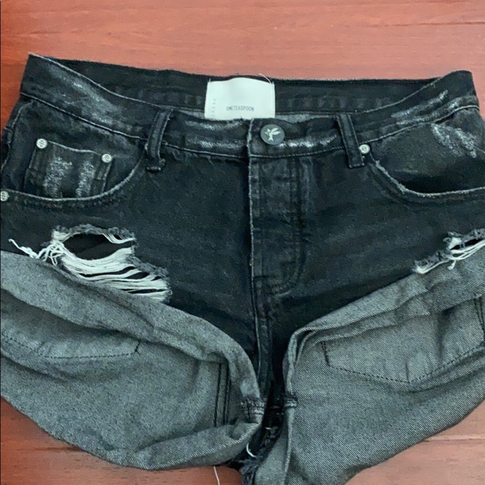 Black Denim One Teaspoon Bandit Shorts